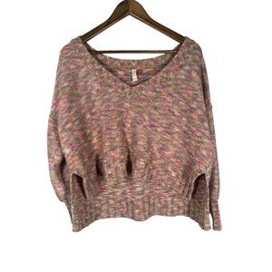 Anthropologie Pilcro Pink Rainbow Cropped Sweater Womens Sz S Oversized Boxy